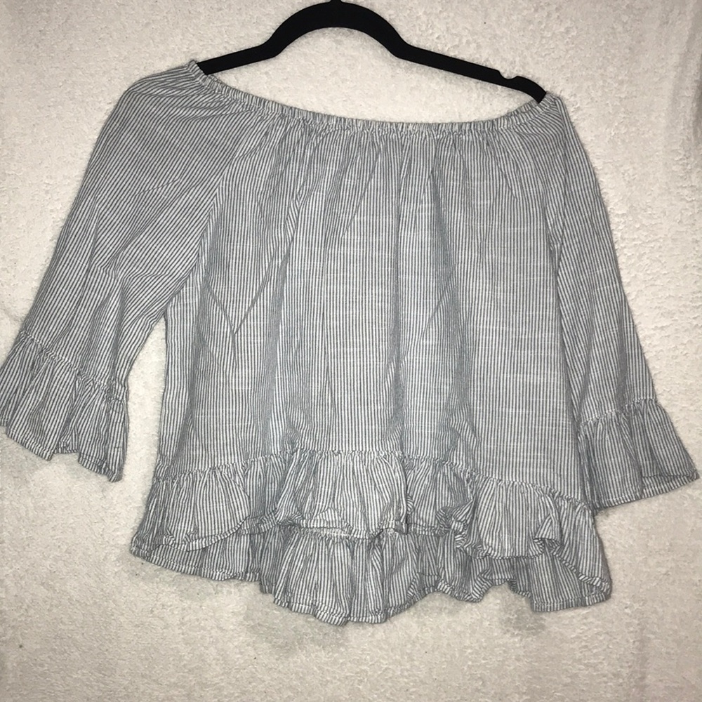 Off the Shoulder Frill Shirt with Bell Sleeves
